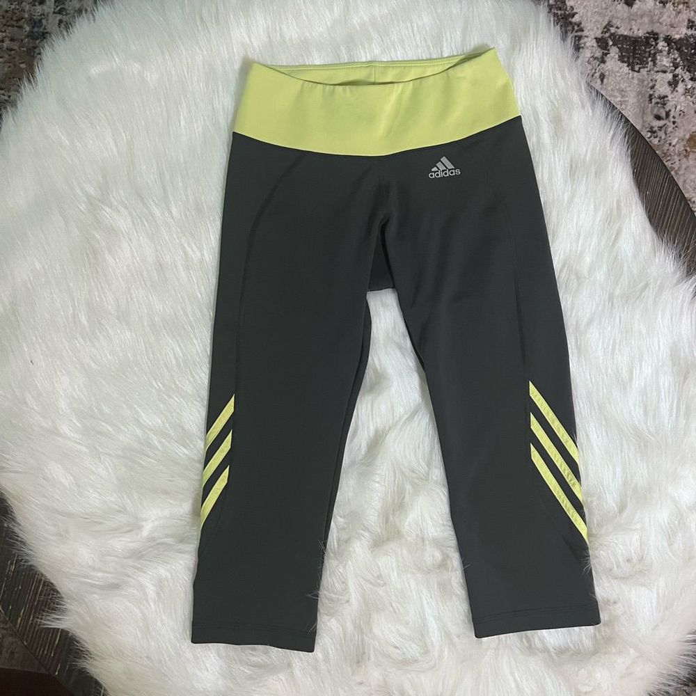 Adidas Climalite Cropped Athletic Leggings in Gray and Neon
